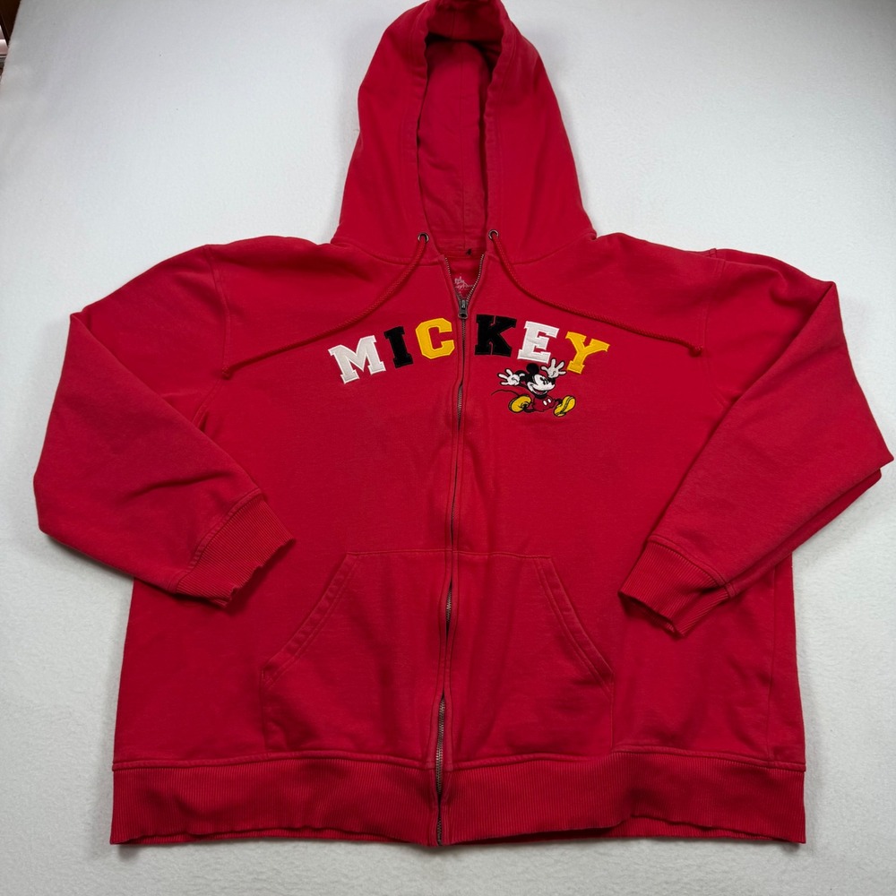 Disney Parks Disneyland Mickey Mouse Red Full Zip Hoodie Sweatshirt XXL